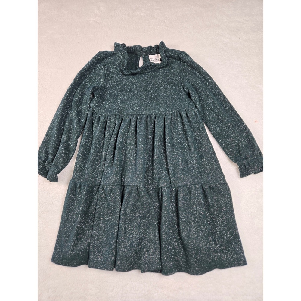 Girls Emerald Green Metallic‎ Shimmer Tiered Ruffle Dress Size 5 Holiday Party